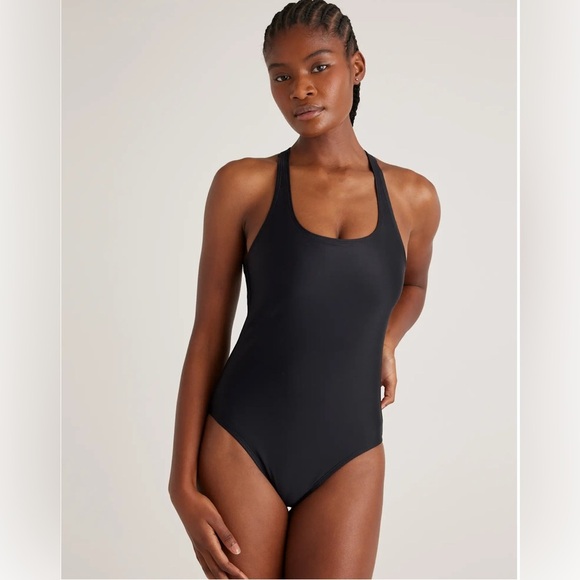 NEW Quince Women's Large Black Italian Cross-Back One-Piece Swimsuit UPF 50 - Picture 4 of 12